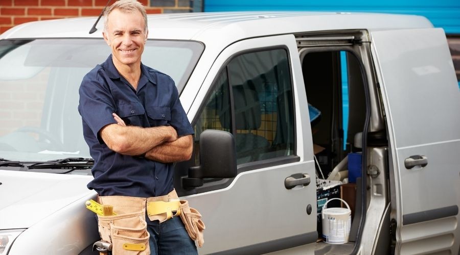 worker with work van