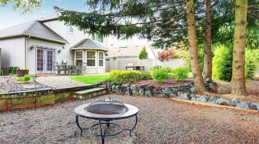 outdoor backyard patio with firepit