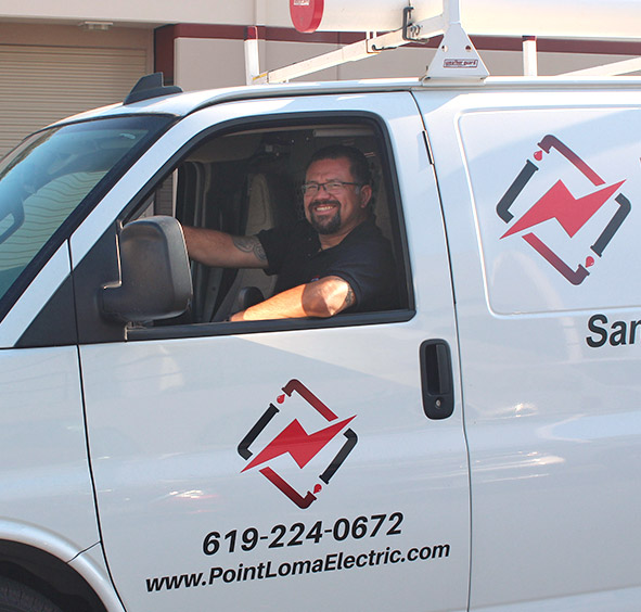 company employee in team van smiling